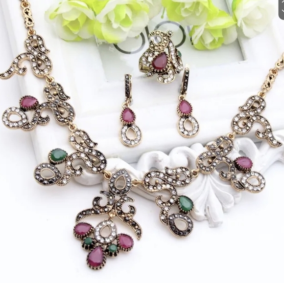Turkish Vintage Style Jewelry Set for Women,NEW,3Pcs,Antique,WeddingHandmadeGift - Picture 10 of 16